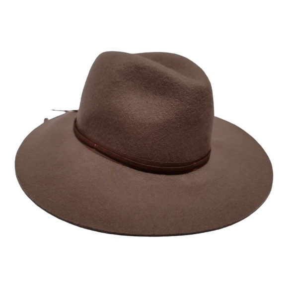 Hinge Wool Wide Brim Floppy Fedora Hat in Tan Bow Trim - Picture 2 of 6
